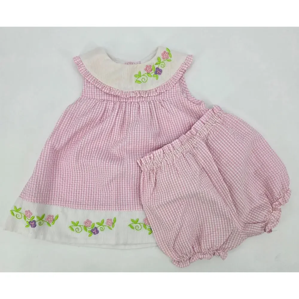 Vintage‎ Cottagecore Fairycore Tutti Frutti Pink Gingham Dress Bloomers Set